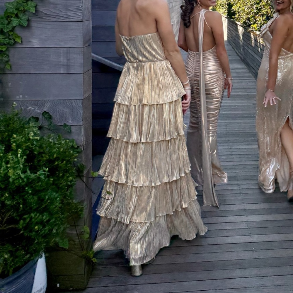 Lovers + Friends Strapless Tiered Maxi Dress in Gold - Picture 6 of 6
